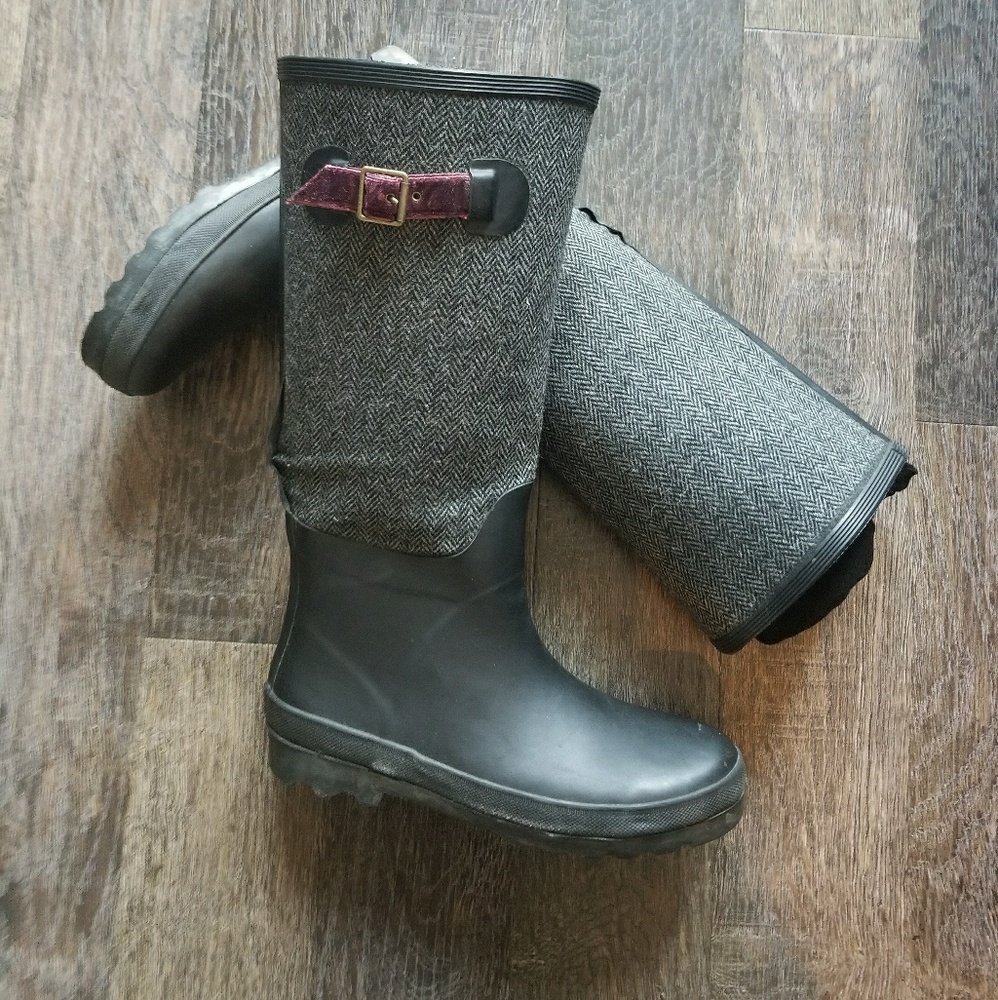J Crew Herring Bone Rainboots, Black